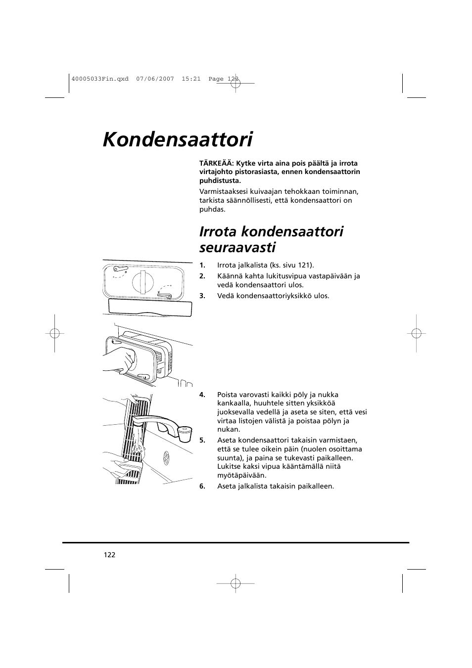 Kondensaattori, Irrota kondensaattori seuraavasti | Candy GO DC 18-37S User Manual | Page 122 / 220