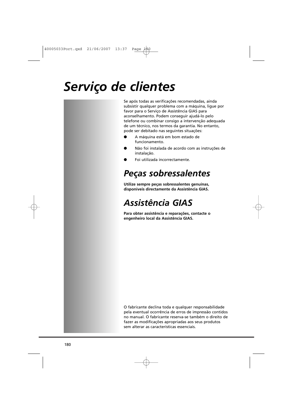 Serviço de clientes, Peças sobressalentes, Assistência gias | Candy GO DC 18-37S User Manual | Page 180 / 220