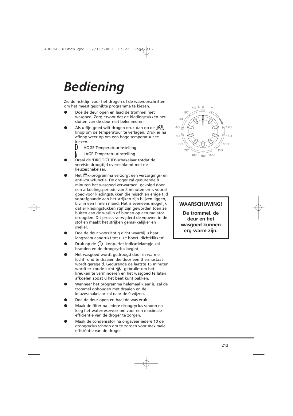 Bediening | Candy GO DC 18-37S User Manual | Page 213 / 220