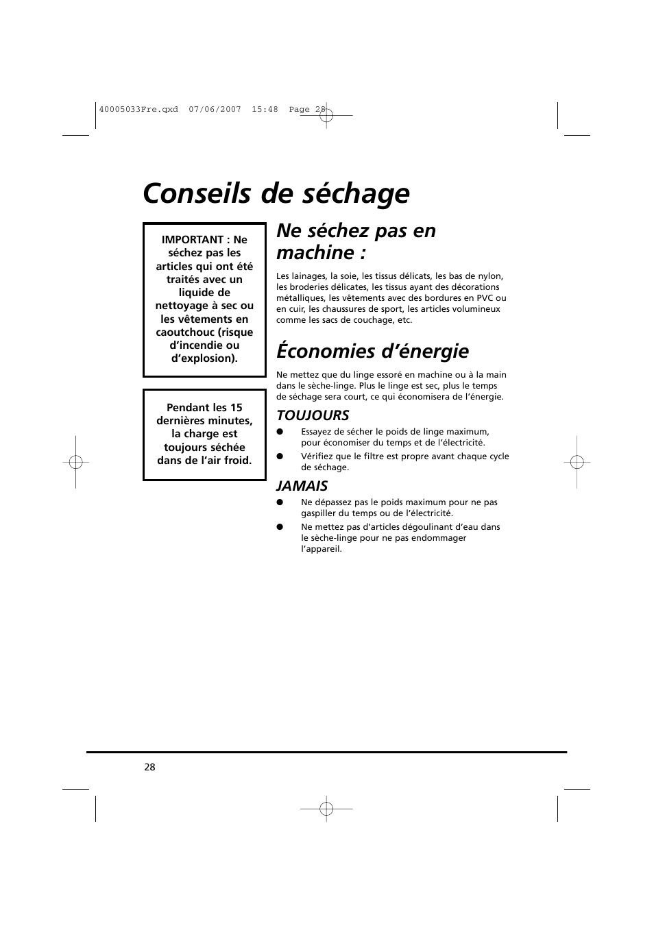 Conseils de séchage, Ne séchez pas en machine, Économies d’énergie | Candy GO DC 18-37S User Manual | Page 28 / 220