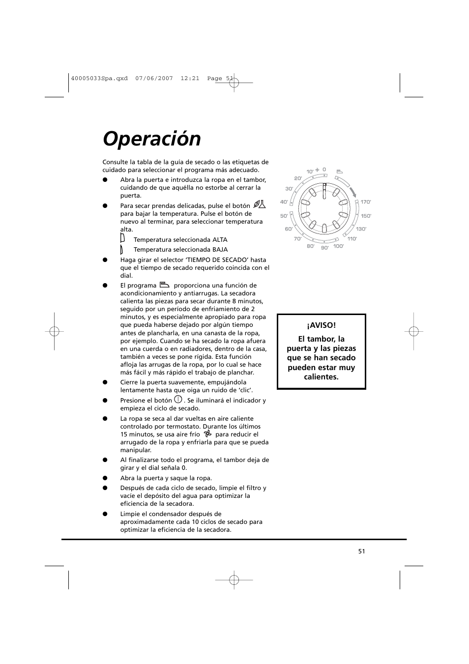 Operación | Candy GO DC 18-37S User Manual | Page 51 / 220