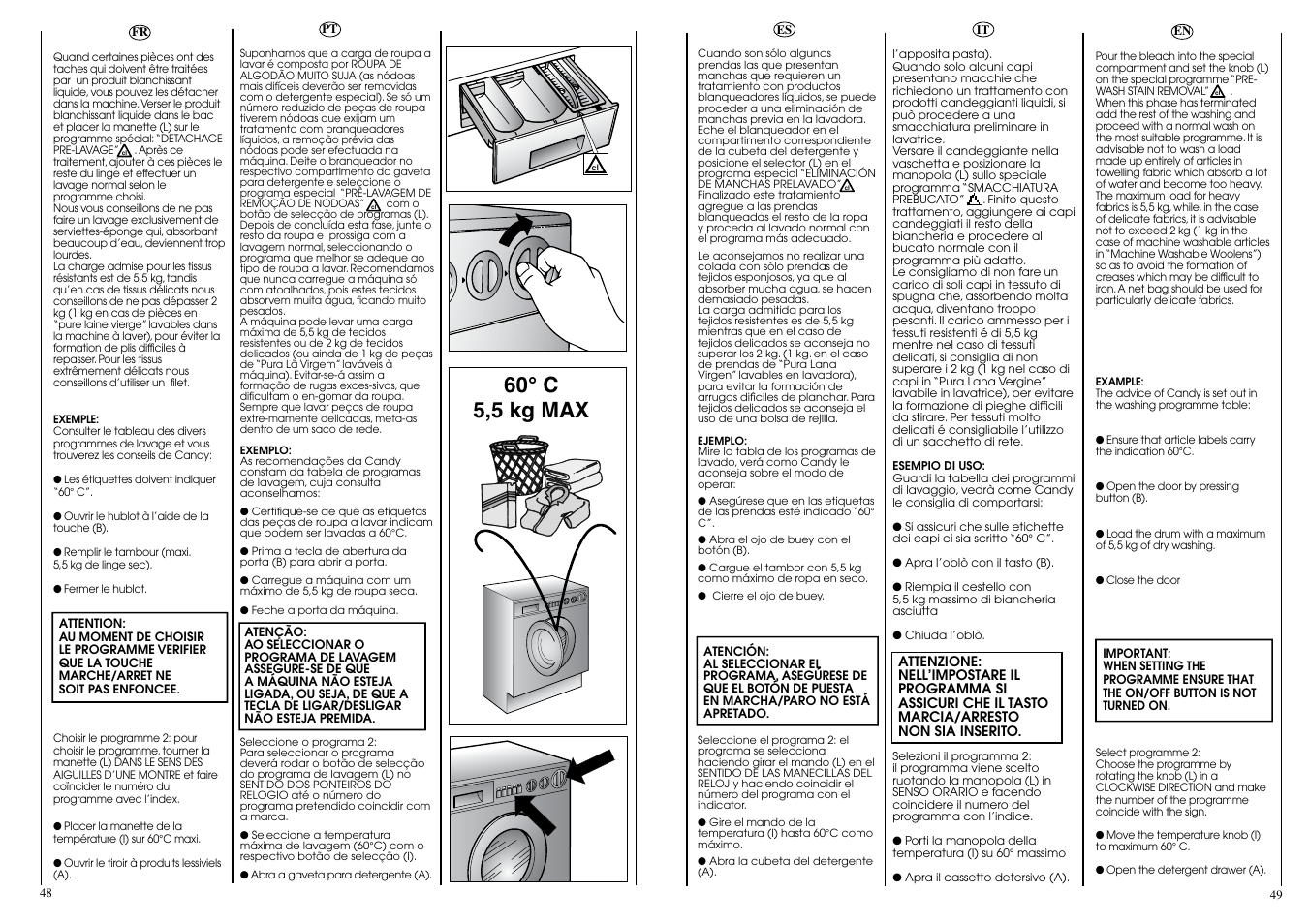 60° c 5,5 kg max | Candy CIN 80 T User Manual | Page 25 / 33