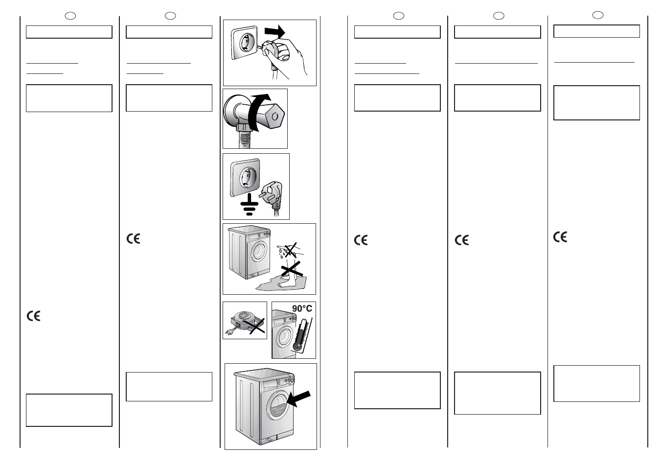 Safety measures, Turvallisuus- ohjeita, Sikkerheds regler | Säkerhets- anvisningar, Sikkerhetsregler | Candy ALCBL1355-86S User Manual | Page 6 / 45
