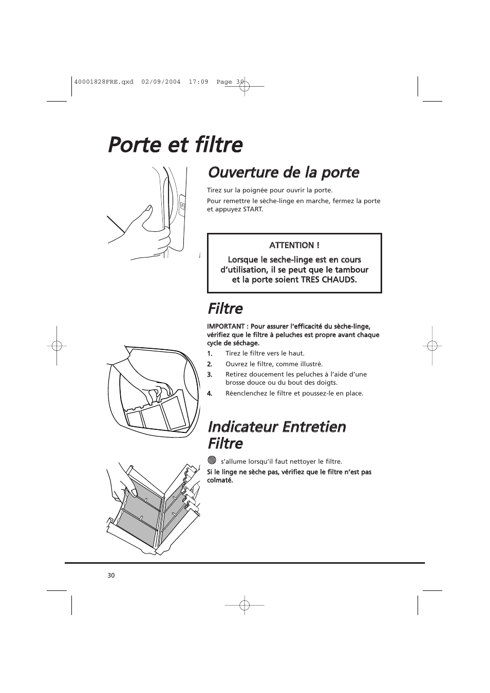 Ppo orrtte e e ett ffiillttrre e, Oou uv ve errttu urre e d de e lla a p po orrtte e, Ffiillttrre e | Candy AB CDC 679 XT- 88 User Manual | Page 30 / 76
