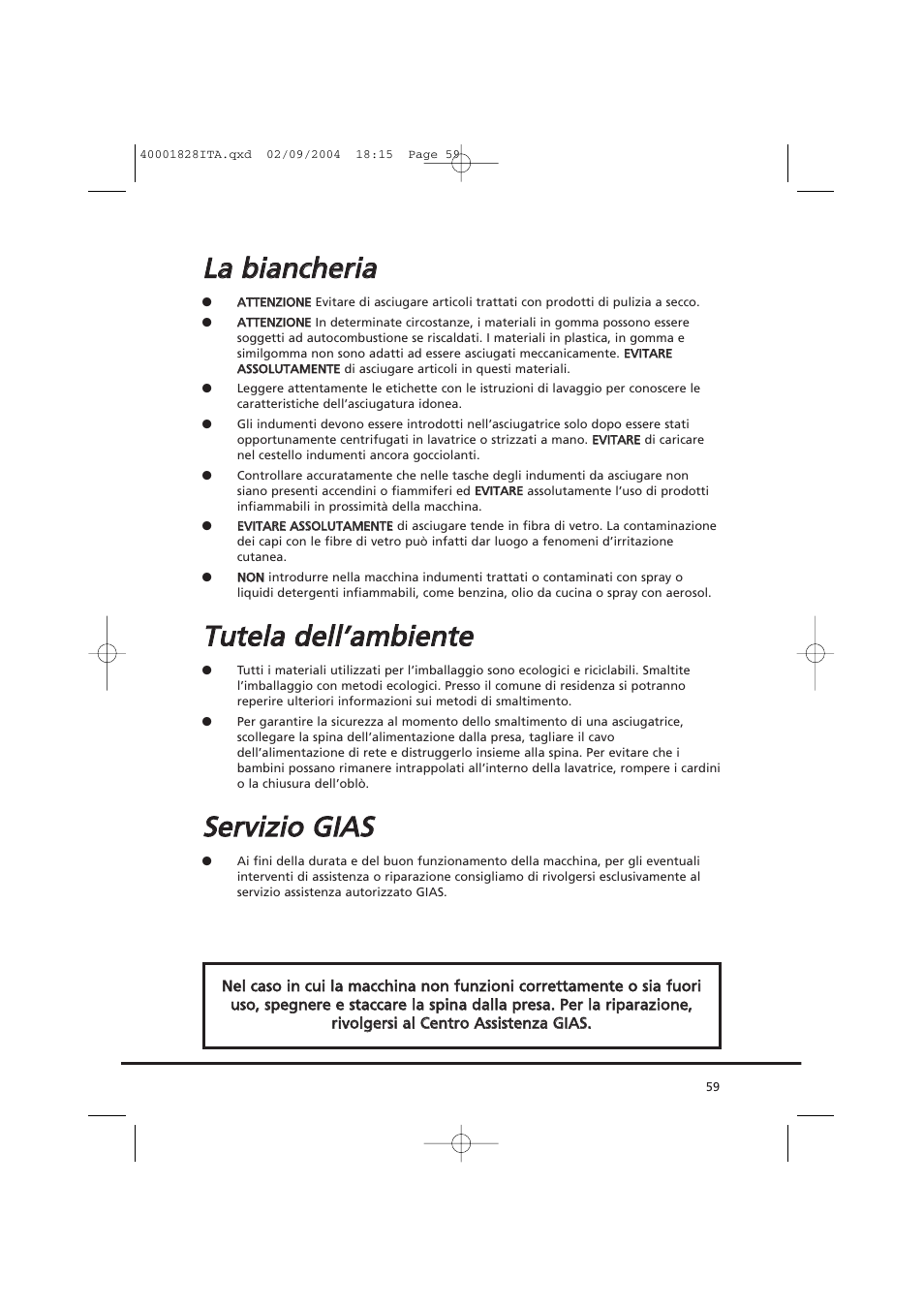 Lla a b biia an ncch he erriia a, Sse errv viiz ziio o g giia as s | Candy AB CDC 679 XT- 88 User Manual | Page 59 / 76
