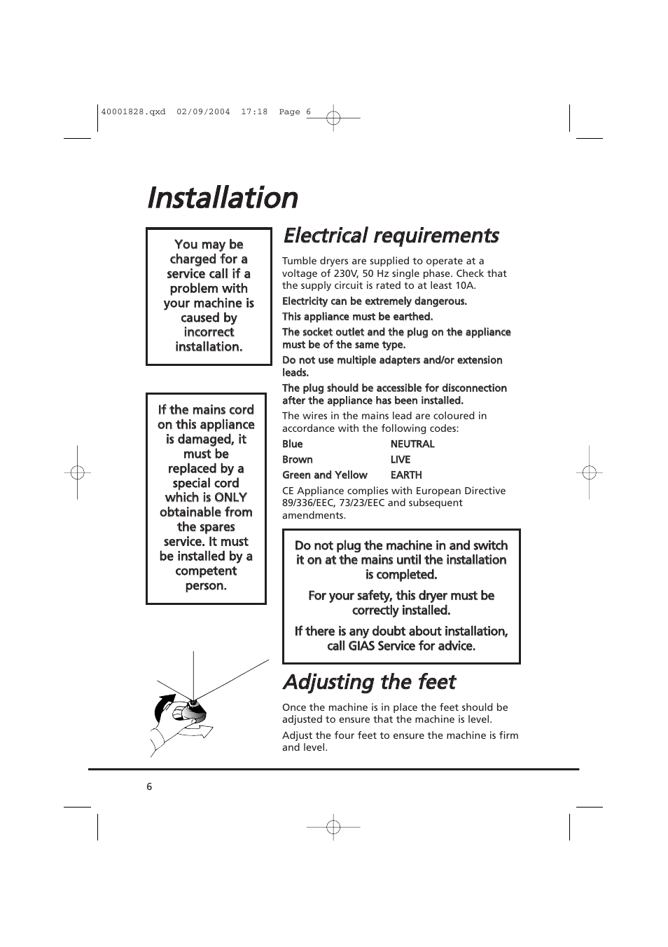 Aad djju ussttiin ng g tth he e ffe ee ett | Candy AB CDC 679 XT- 88 User Manual | Page 6 / 76