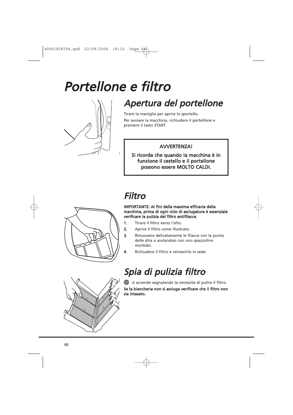 Ffiillttrro o, Ssp piia a d dii p pu ulliiz ziia a ffiillttrro o | Candy AB CDC 679 XT- 88 User Manual | Page 66 / 76