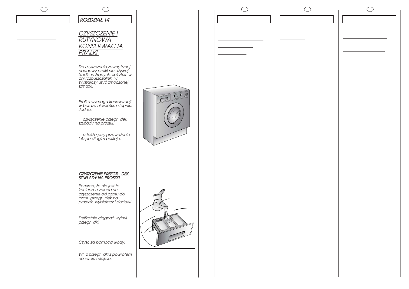 Nettoyage et entretien ordinaire, Reinigung und allgemeine wartung, Cleaning and routine maintenance | Czyszczenie i rutynowa konserwacja pralki, Pulizia e manutenzione ordinaria | Candy CDB 475D-01S User Manual | Page 47 / 53