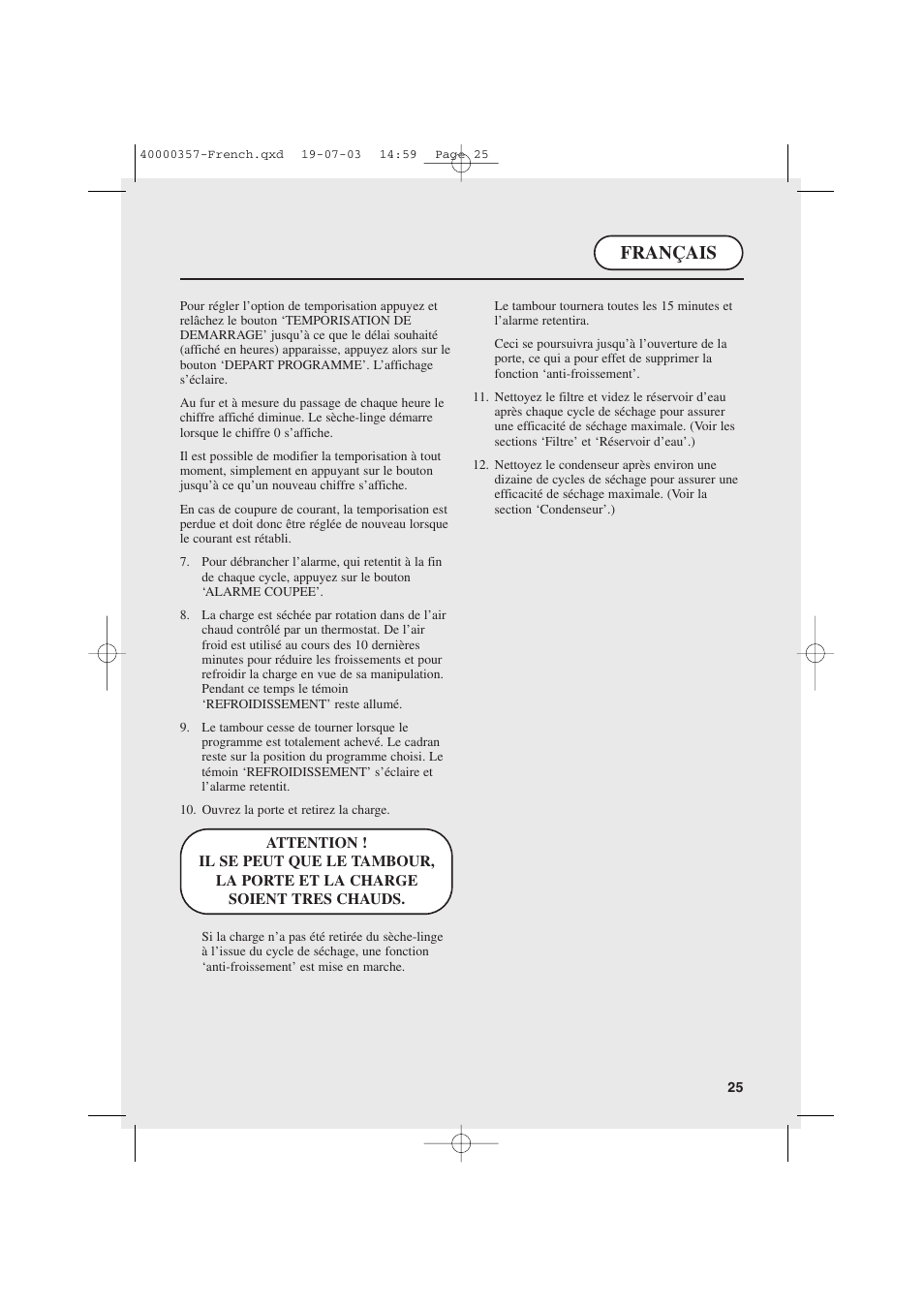 Français | Candy AB CDC268TEX User Manual | Page 25 / 68