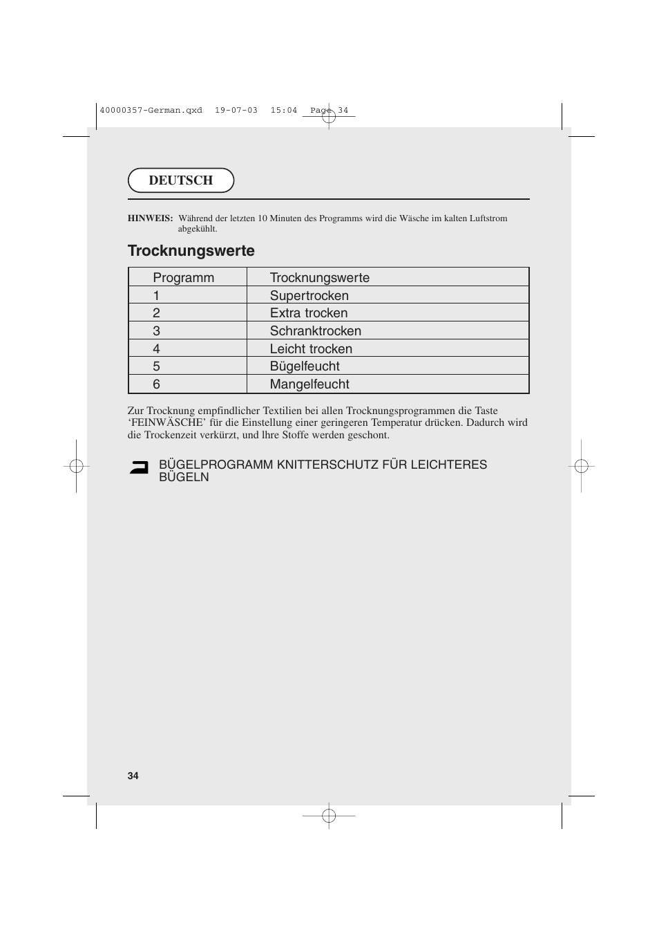 Trocknungswerte | Candy AB CDC268TEX User Manual | Page 34 / 68