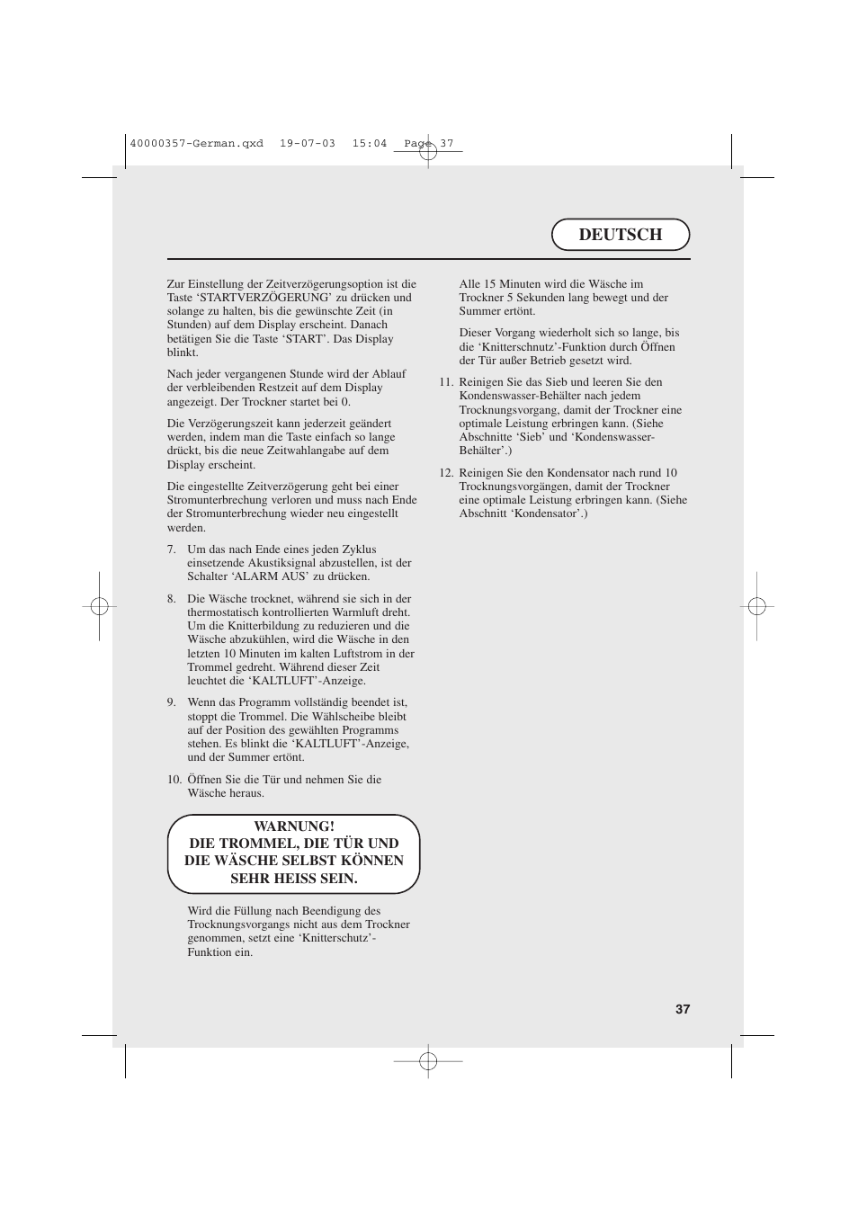 Deutsch | Candy AB CDC268TEX User Manual | Page 37 / 68