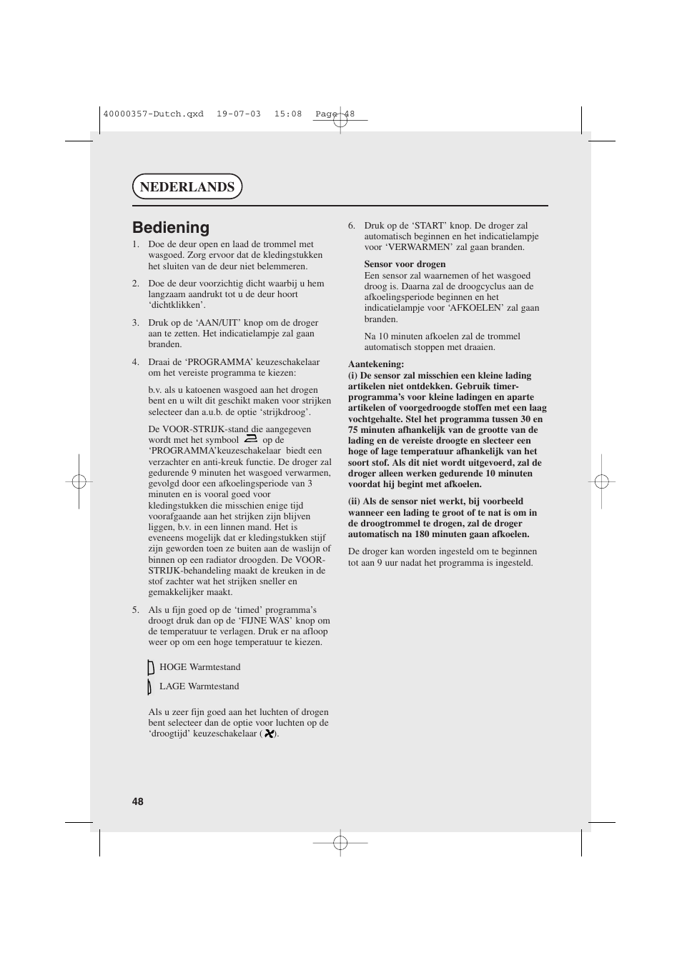 Bediening, Nederlands | Candy AB CDC268TEX User Manual | Page 48 / 68