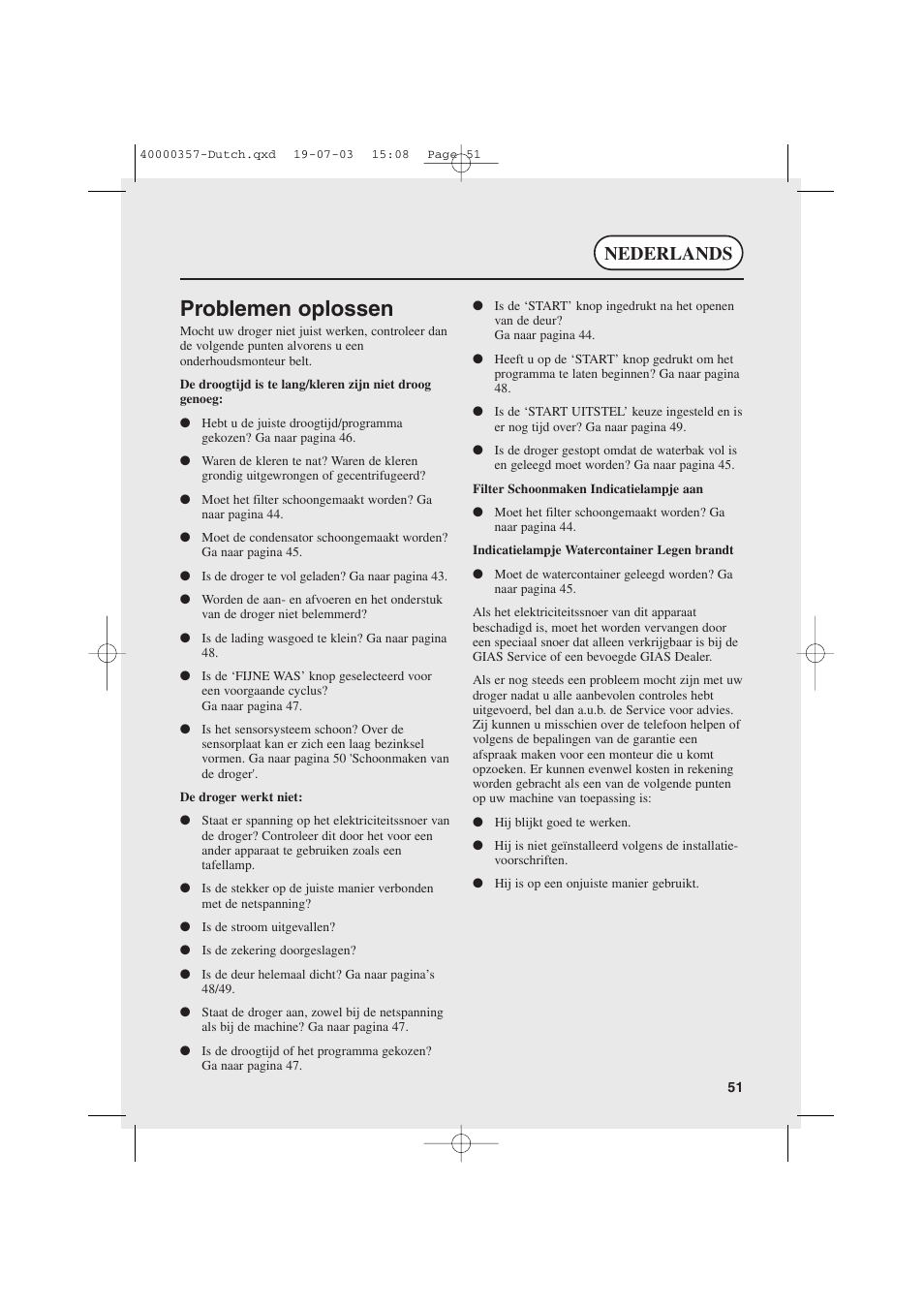 Problemen oplossen, Nederlands | Candy AB CDC268TEX User Manual | Page 51 / 68