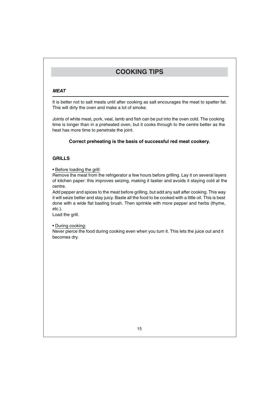 Cooking tips | Candy FO FDP 299 X User Manual | Page 16 / 20