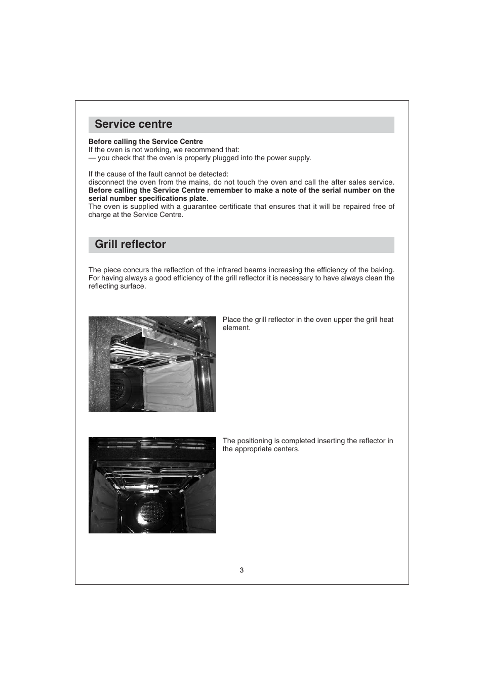 Grill reflector, Service centre | Candy FO FDP 299 X User Manual | Page 4 / 20