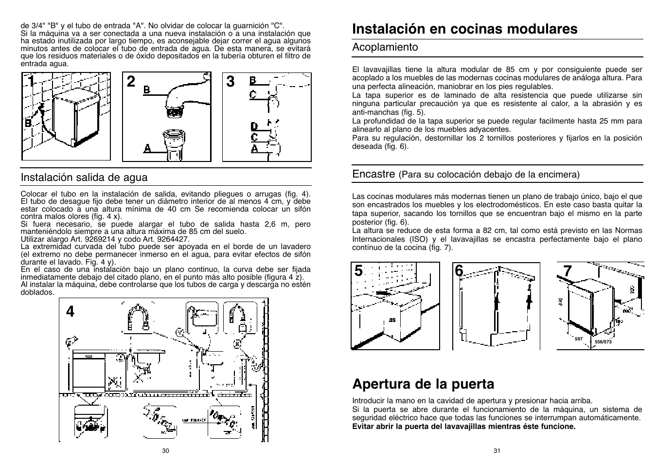 Instalación en cocinas modulares, Apertura de la puerta | Candy CD 500 User Manual | Page 16 / 65