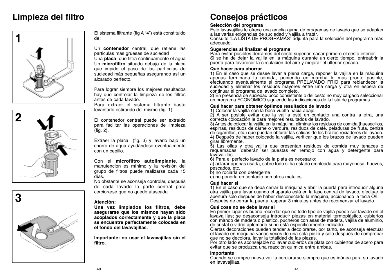 Limpieza del filtro, Consejos prácticos | Candy CD 500 User Manual | Page 21 / 65