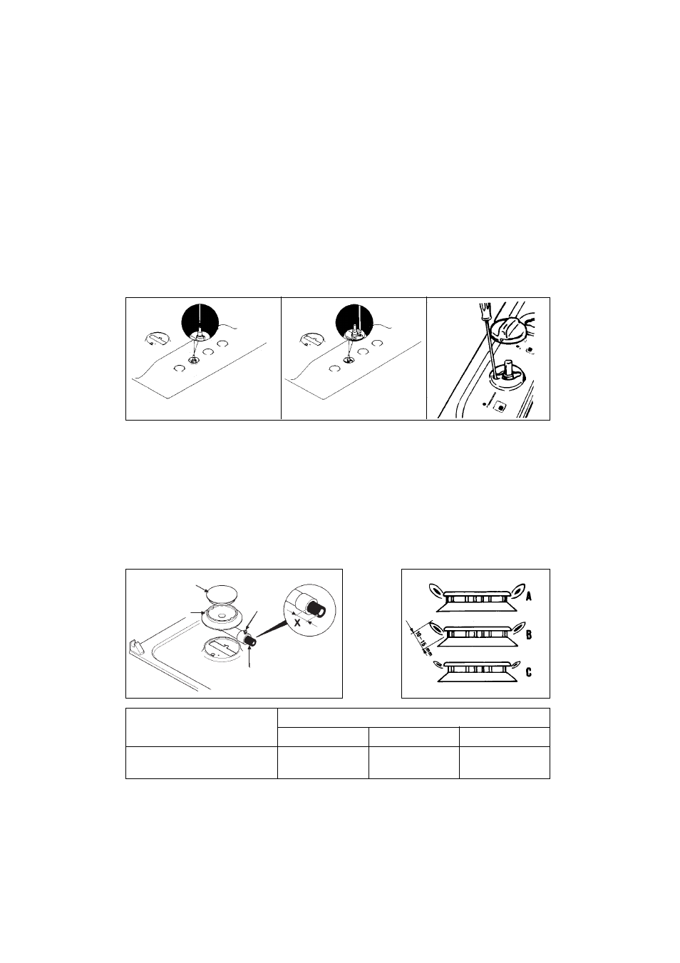 Regulating the burners, Regulating the minimum flame, Screws regulating | Flame combustion | Candy EH 665 W UK User Manual | Page 7 / 12