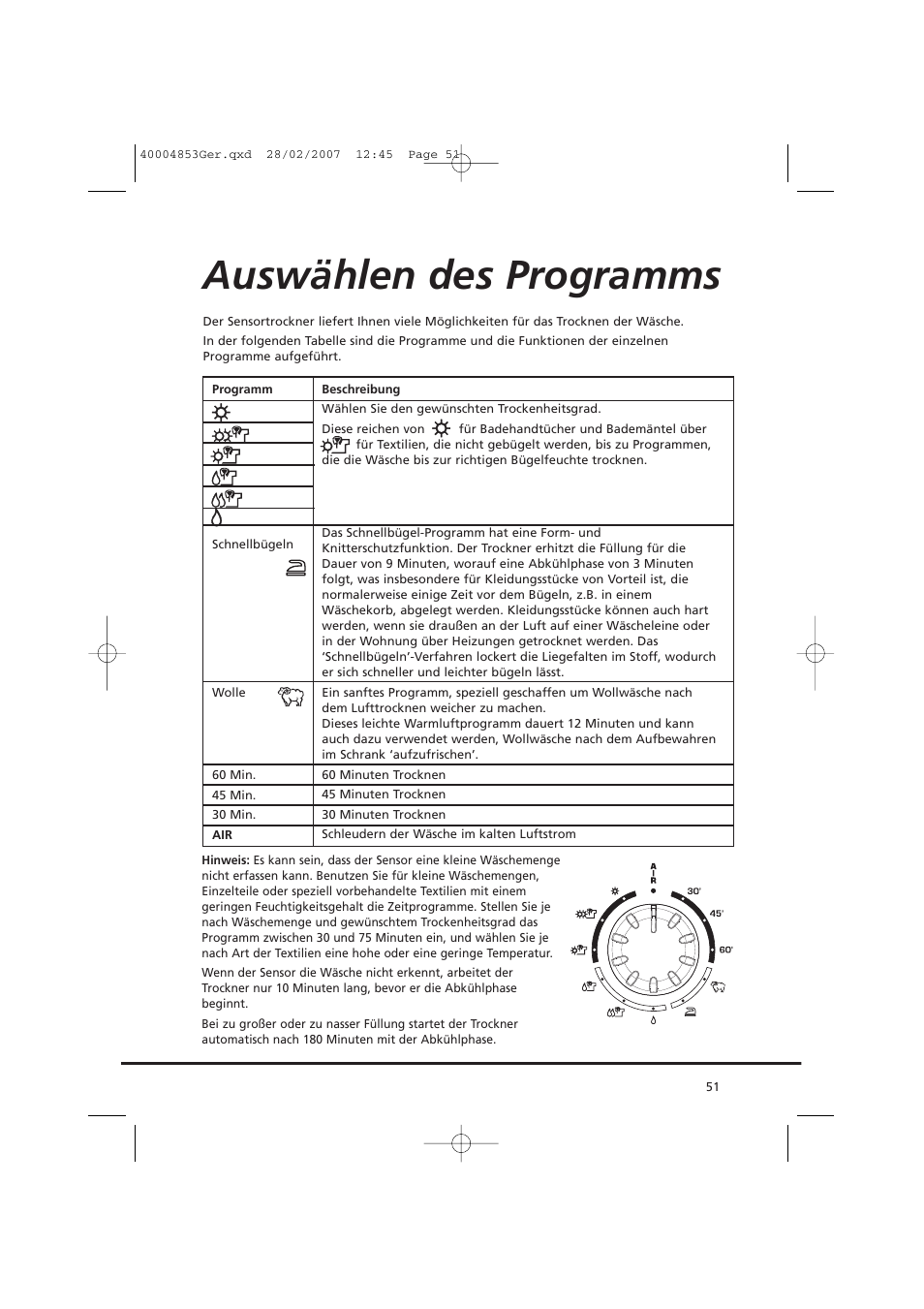 Auswählen des programms | Candy GO DC 78-88 User Manual | Page 51 / 74