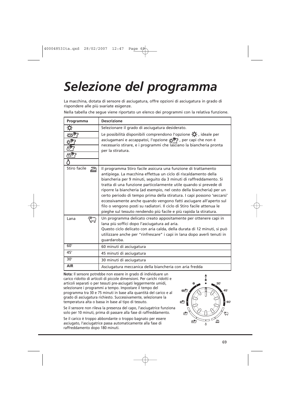 Selezione del programma | Candy GO DC 78-88 User Manual | Page 69 / 74
