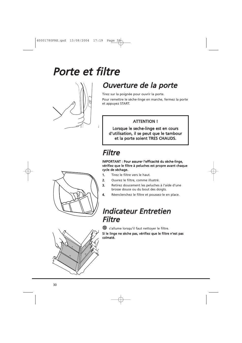 Ppo orrtte e e ett ffiillttrre e, Oou uv ve errttu urre e d de e lla a p po orrtte e, Ffiillttrre e | Candy AB CDC 668 - SY User Manual | Page 30 / 112
