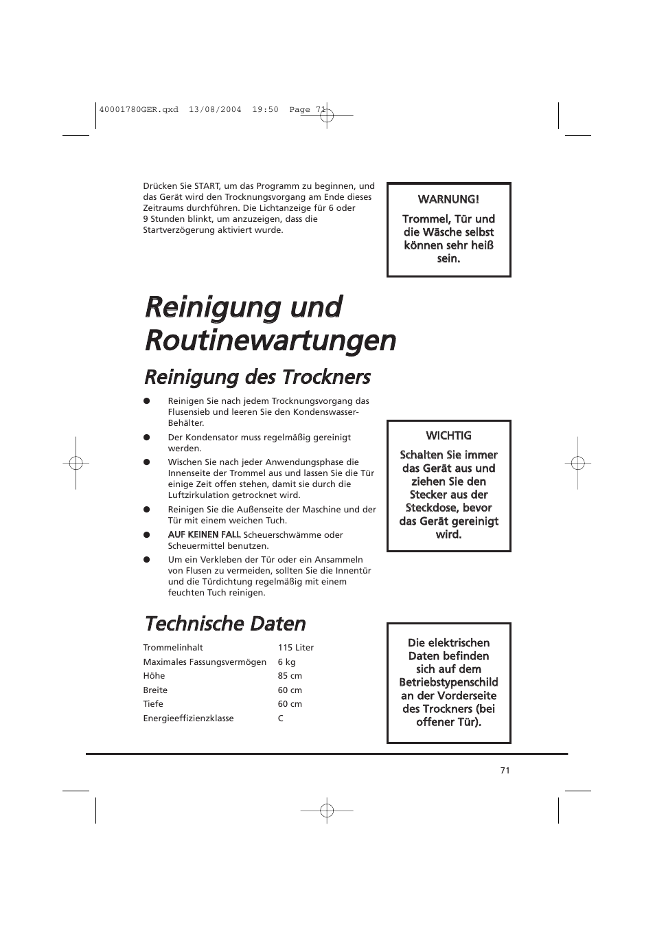 Tte ecch hn niisscch he e d da atte en n | Candy AB CDC 668 - SY User Manual | Page 71 / 112