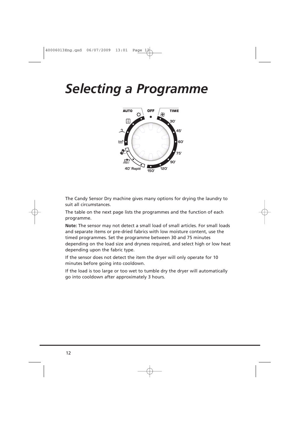 Selecting a programme | Candy GO V58F User Manual | Page 12 / 24