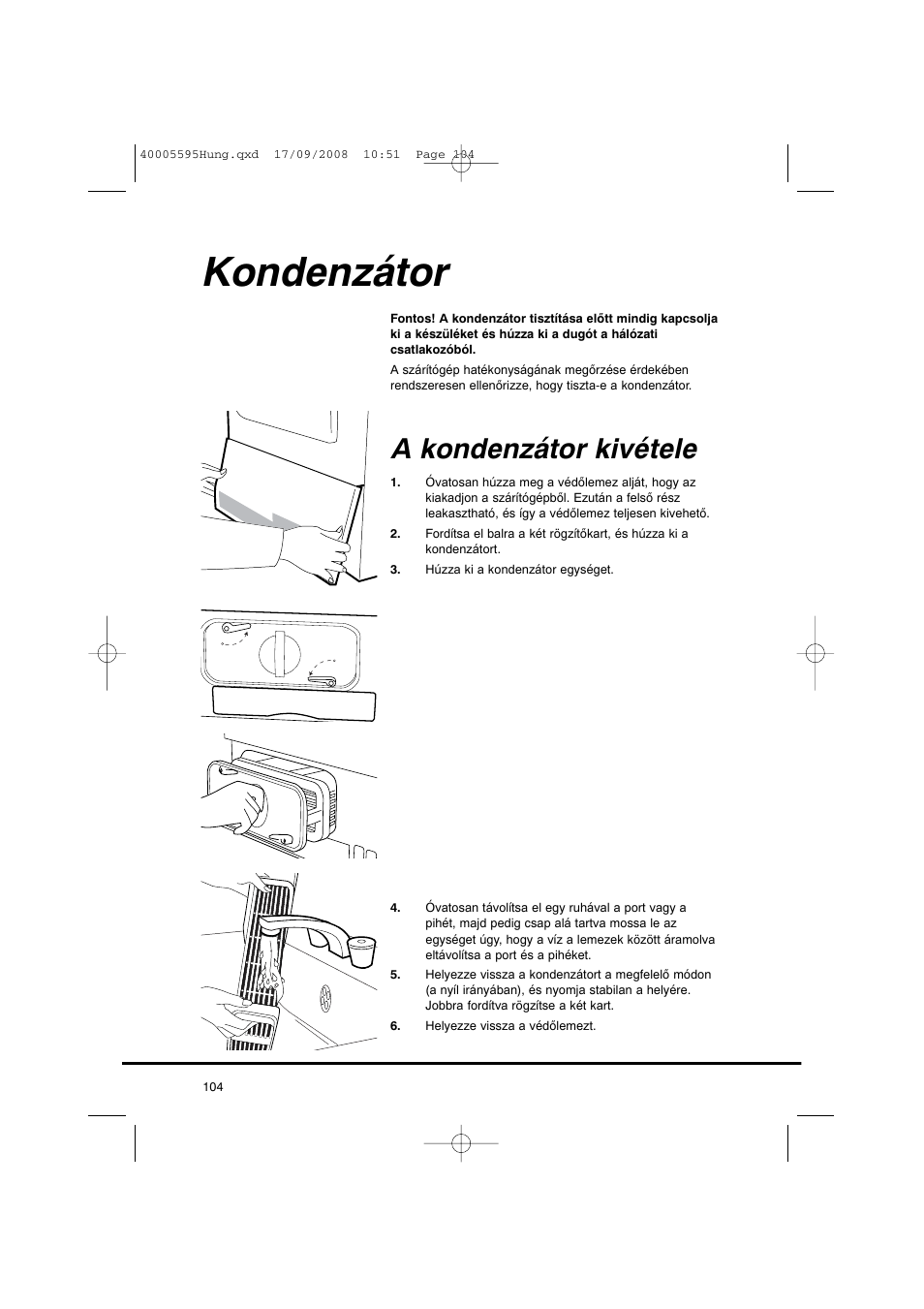 Kondenzátor, A kondenzátor kivétele | Candy GO DC 78G-86S User Manual | Page 104 / 110