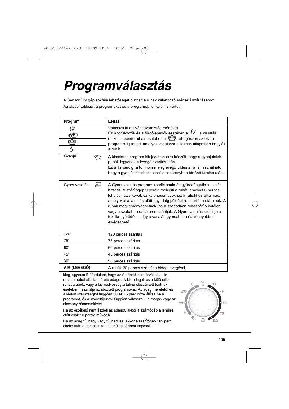 Programválasztás | Candy GO DC 78G-86S User Manual | Page 105 / 110