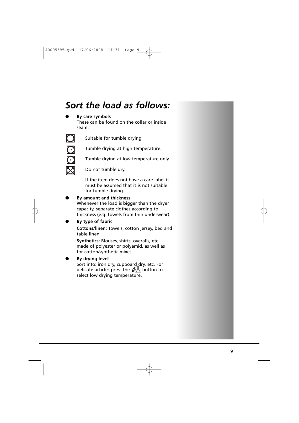 Sort the load as follows | Candy GO DC 78G-86S User Manual | Page 9 / 110
