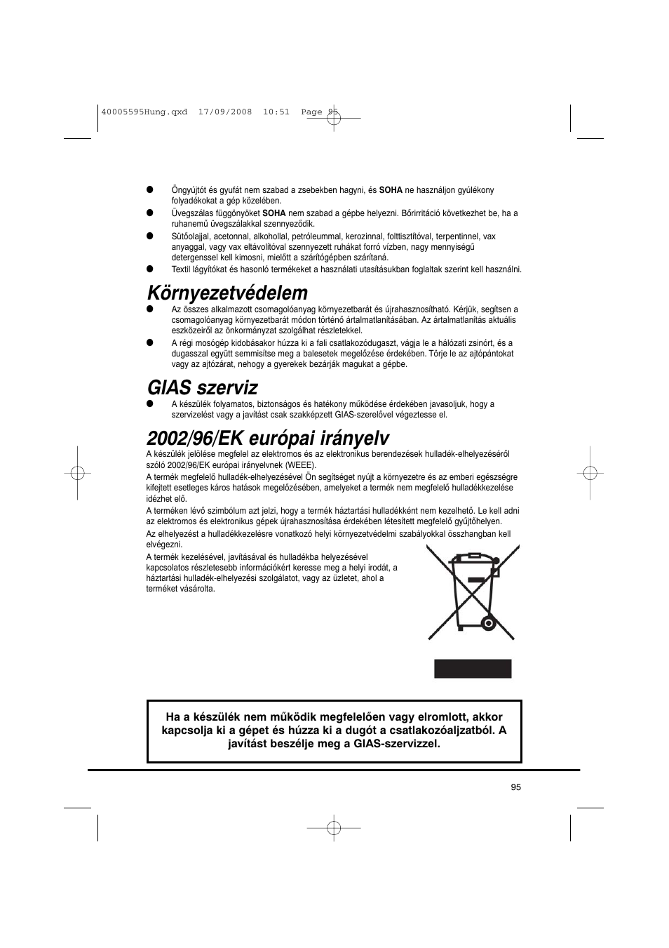 Környezetvédelem, Gias szerviz | Candy GO DC 78G-86S User Manual | Page 95 / 110