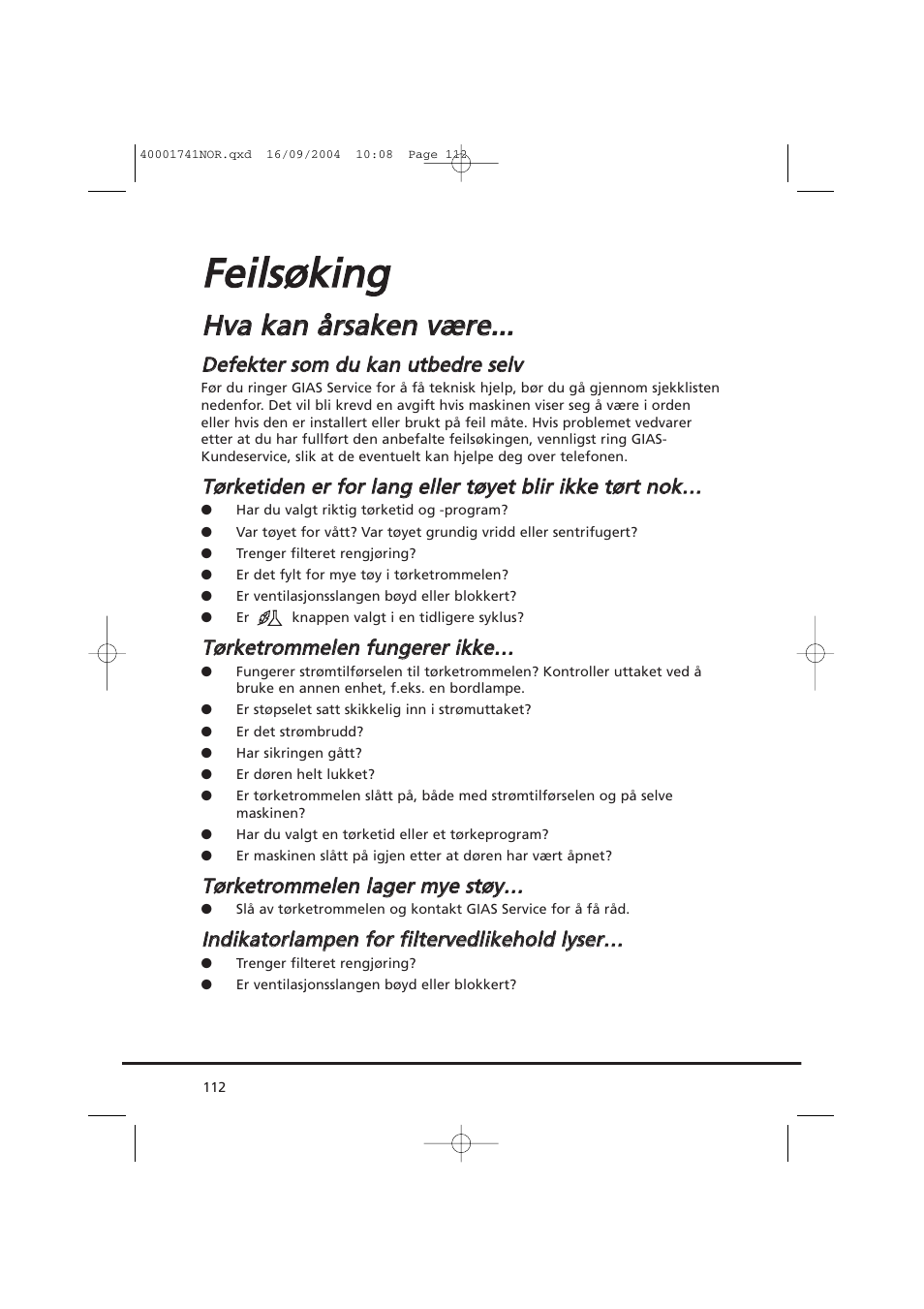 Ffe eiillssø øk kiin ng g, Hhv va a k ka an n å årrssa ak ke en n v væ ærre e | Candy AB CDV 660 -SY User Manual | Page 112 / 132
