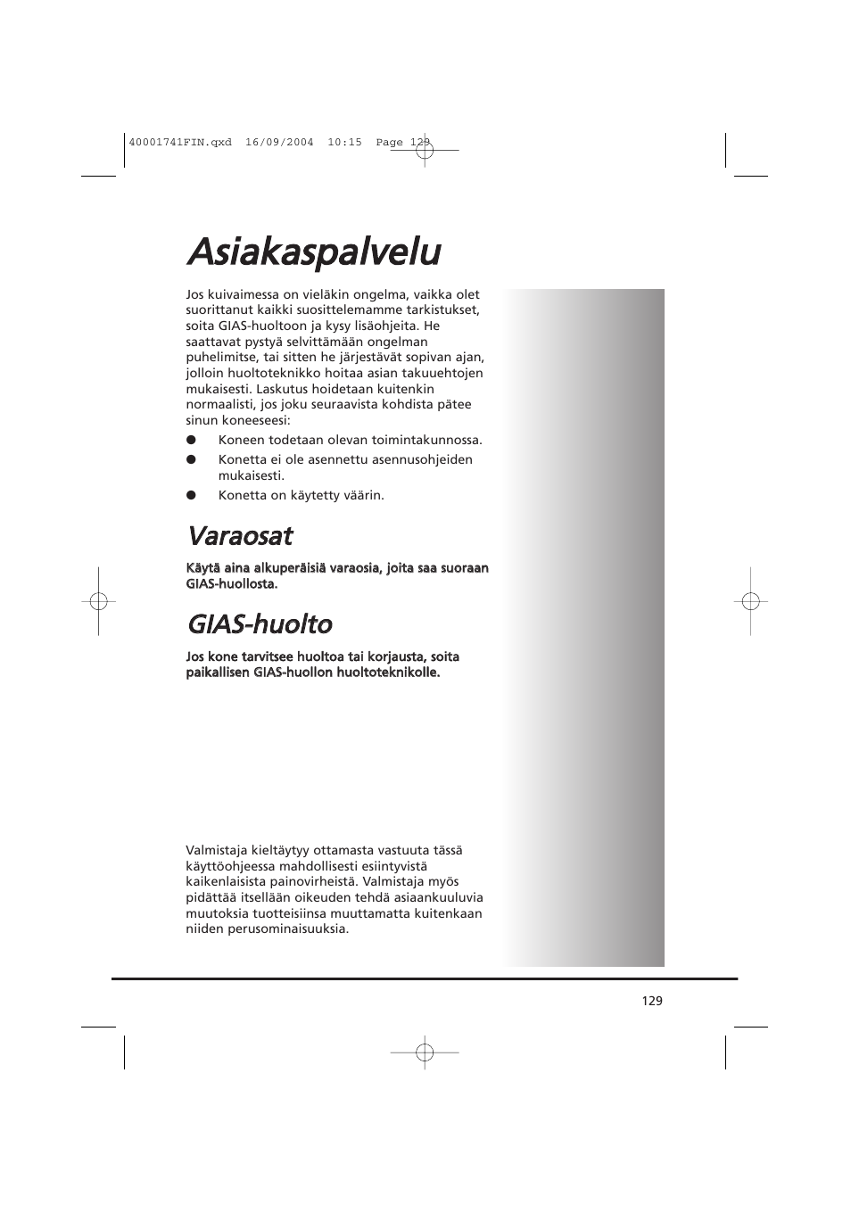 Aassiia ak ka assp pa allv ve ellu u, Vva arra ao ossa att, Ggiia as s--h hu uo olltto o | Candy AB CDV 660 -SY User Manual | Page 129 / 132