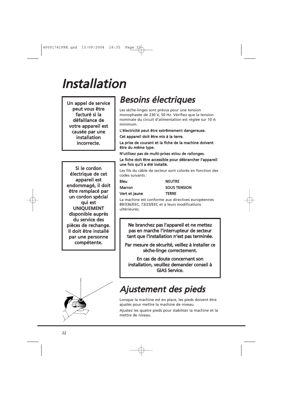 Bbe esso oiin nss é élle eccttrriiq qu ue ess, Aajju usstte em me en ntt d de ess p piie ed dss | Candy AB CDV 660 -SY User Manual | Page 22 / 132