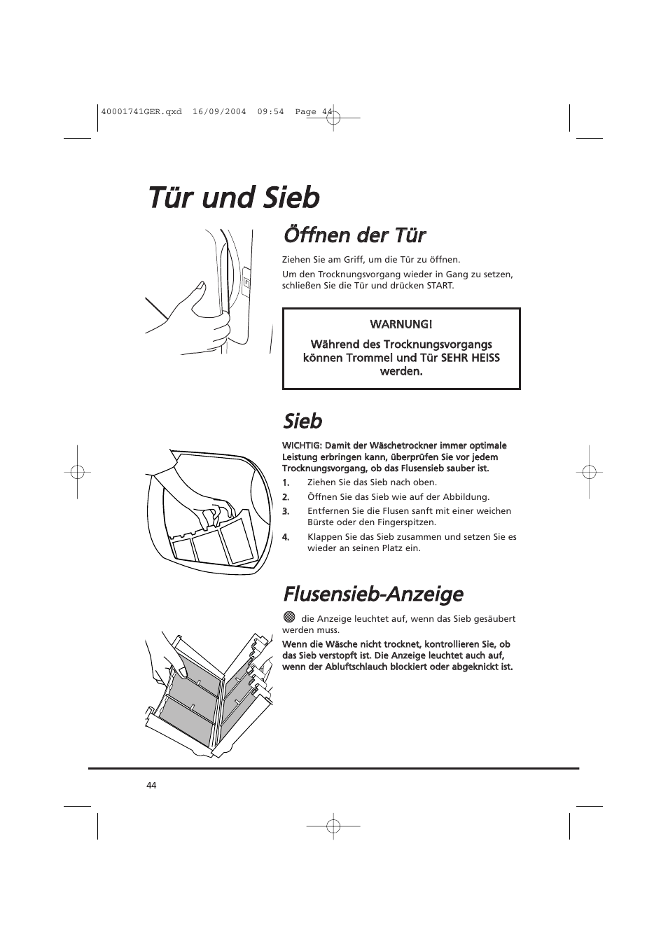 Ttü ürr u un nd d s siie eb b, Ssiie eb b, Ffllu usse en nssiie eb b--a an nz ze eiig ge e | Candy AB CDV 660 -SY User Manual | Page 44 / 132