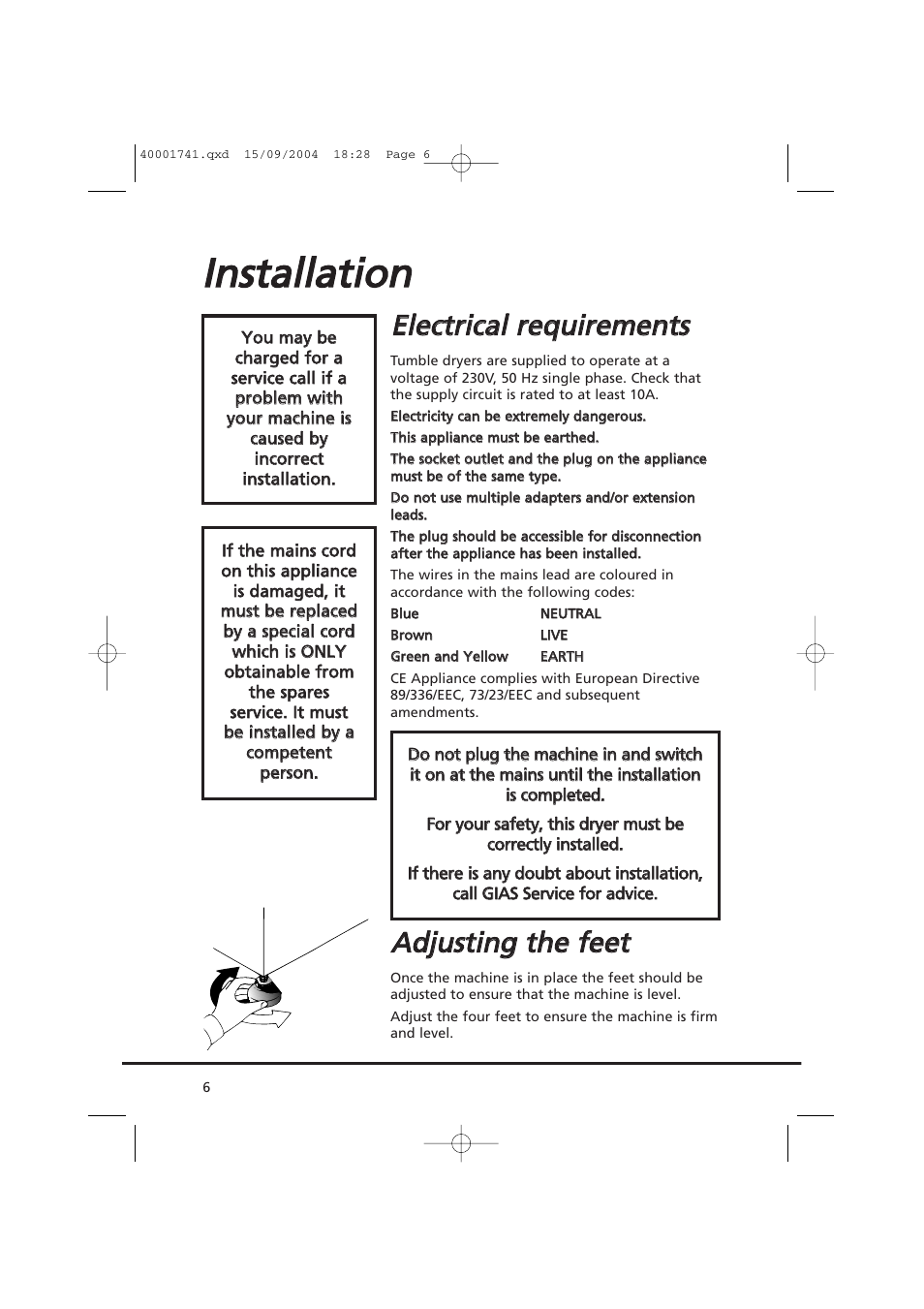 Aad djju ussttiin ng g tth he e ffe ee ett | Candy AB CDV 660 -SY User Manual | Page 6 / 132