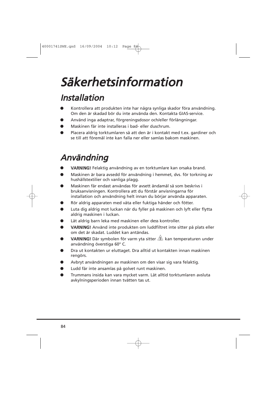 Aan nv vä än nd dn niin ng g | Candy AB CDV 660 -SY User Manual | Page 84 / 132