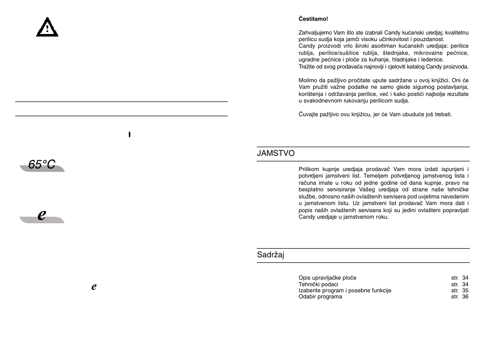 Programmakeuze en bijzondere functies, Jamstvo sadrïaj | Candy CD 600 User Manual | Page 17 / 21