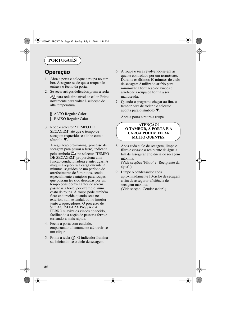 Operação, Português | Candy AB CDC 168 - SY User Manual | Page 32 / 104