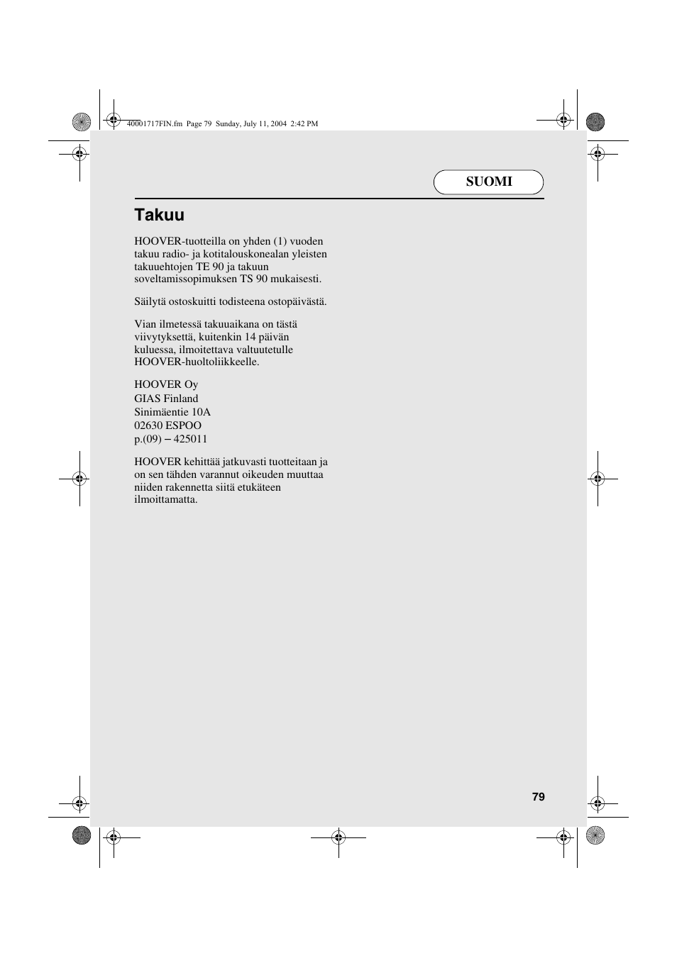 Takuu | Candy AB CDC 168 - SY User Manual | Page 79 / 104