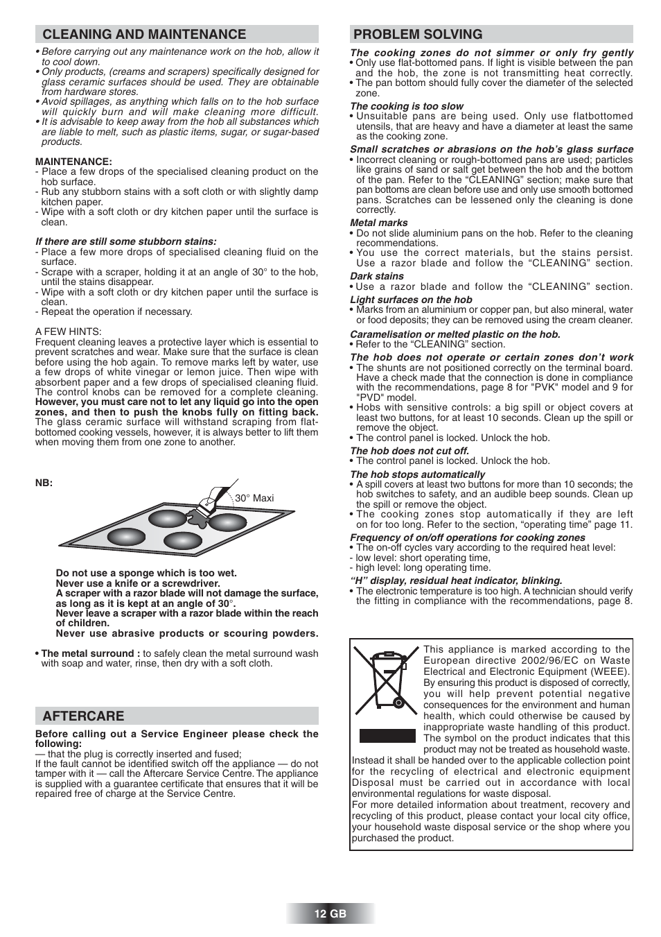 Problem solving, Aftercare, Cleaning and maintenance | Candy PVD 646 N User Manual | Page 13 / 32