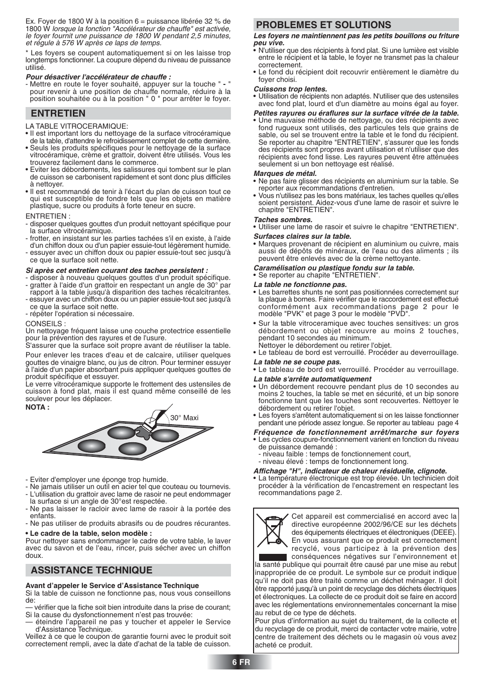 Problemes et solutions, Assistance technique, Entretien | Candy PVD 646 N User Manual | Page 7 / 32