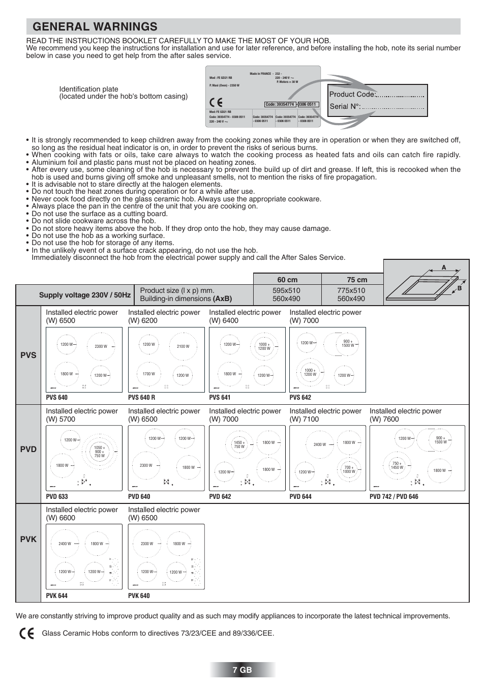 General warnings, 7 gb, Pvs pvd pvk | Candy PVD 646 N User Manual | Page 8 / 32