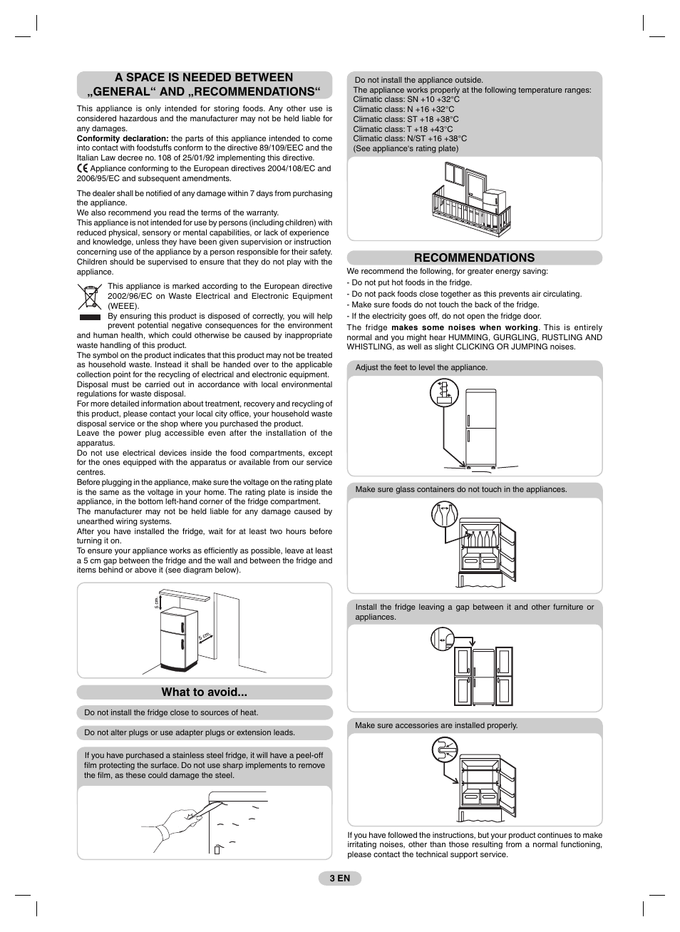 What to avoid, Recommendations | Candy FRCFM3965A-0 User Manual | Page 5 / 32