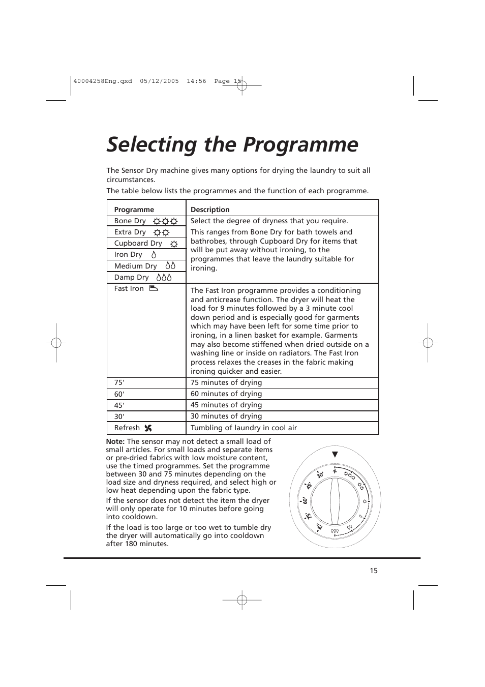 Selecting the programme | Candy AB CDC 668 - SY User Manual | Page 15 / 92