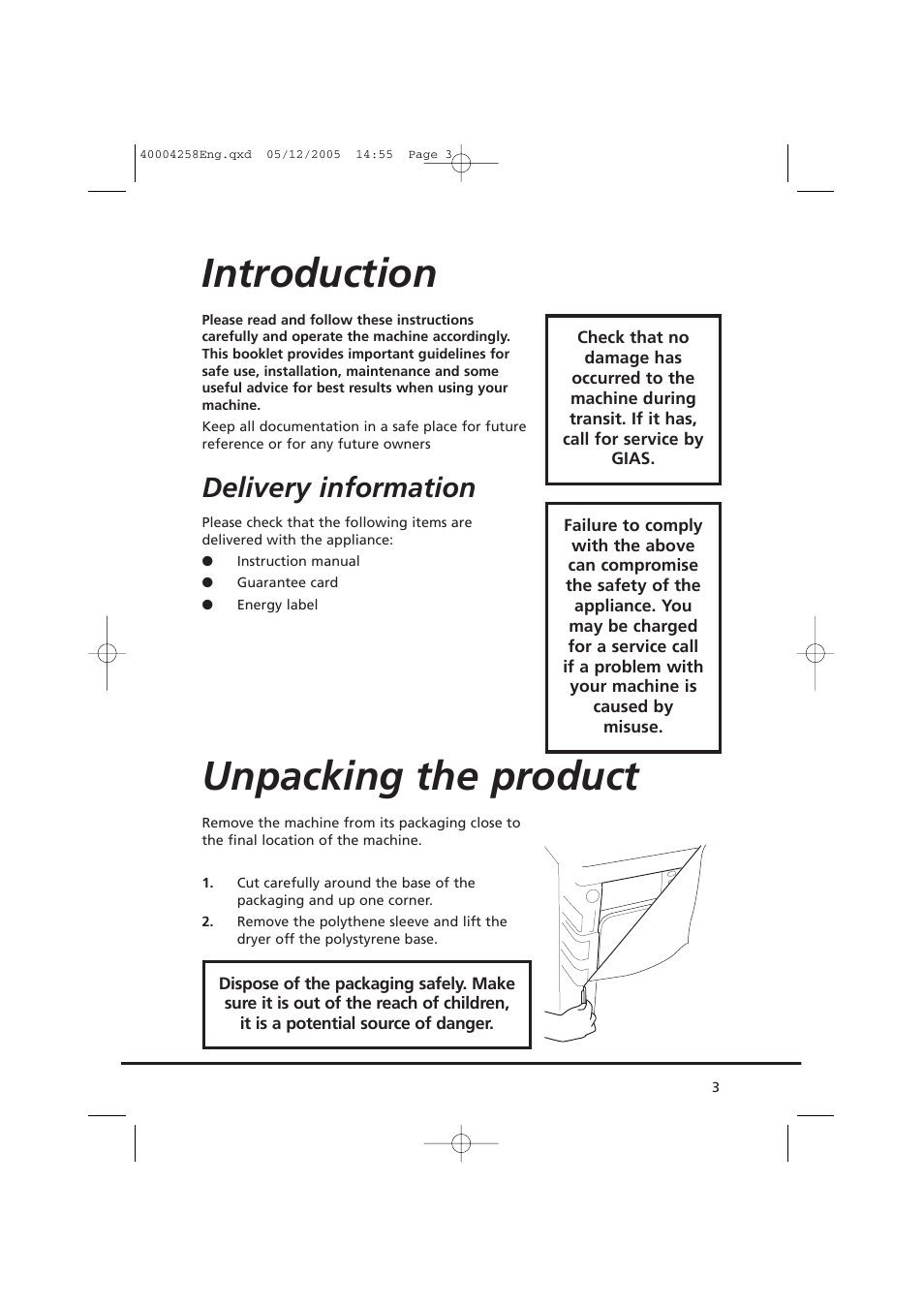 Introduction, Unpacking the product, Delivery information | Candy AB CDC 668 - SY User Manual | Page 3 / 92