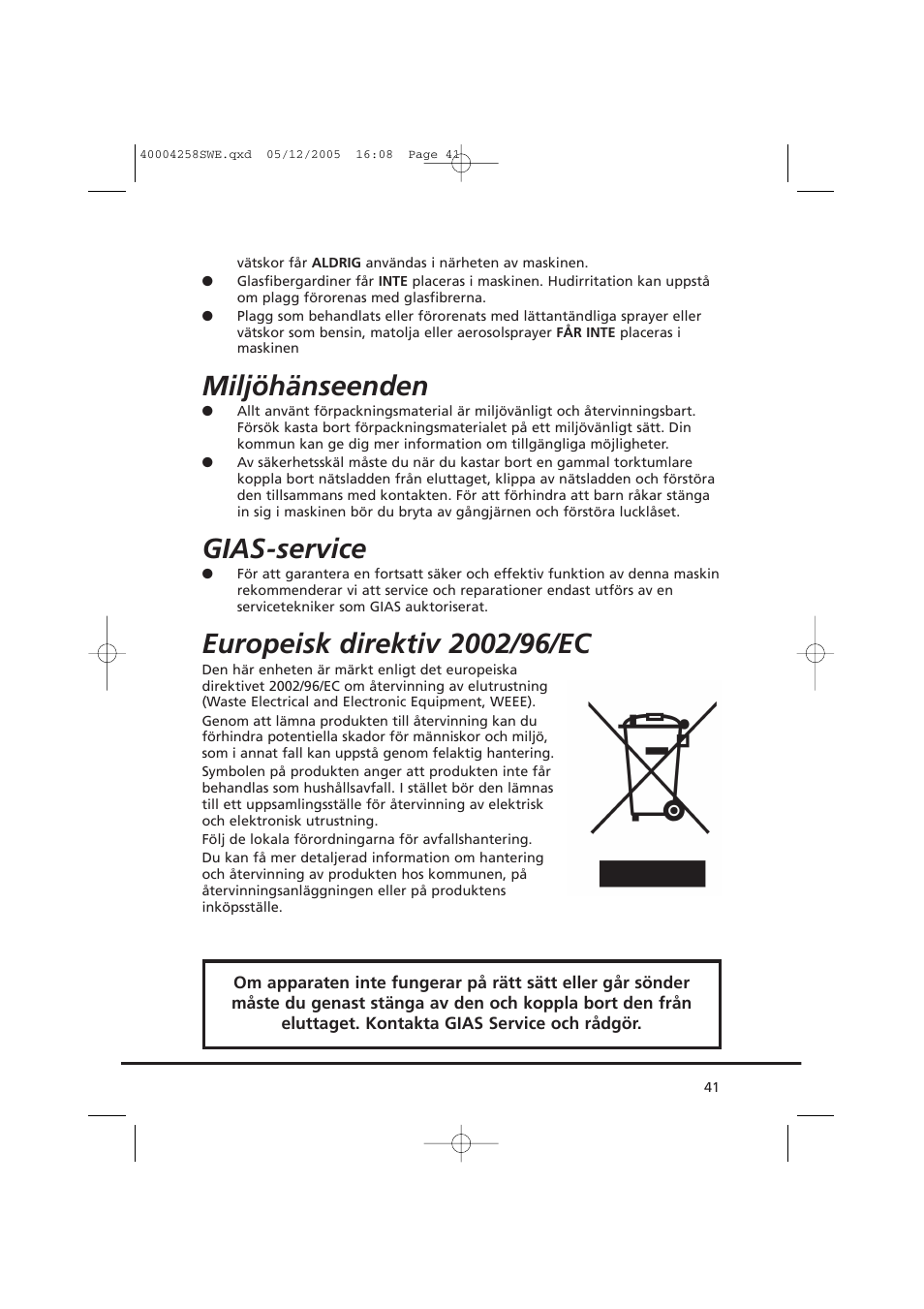 Miljöhänseenden, Gias-service | Candy AB CDC 668 - SY User Manual | Page 41 / 92