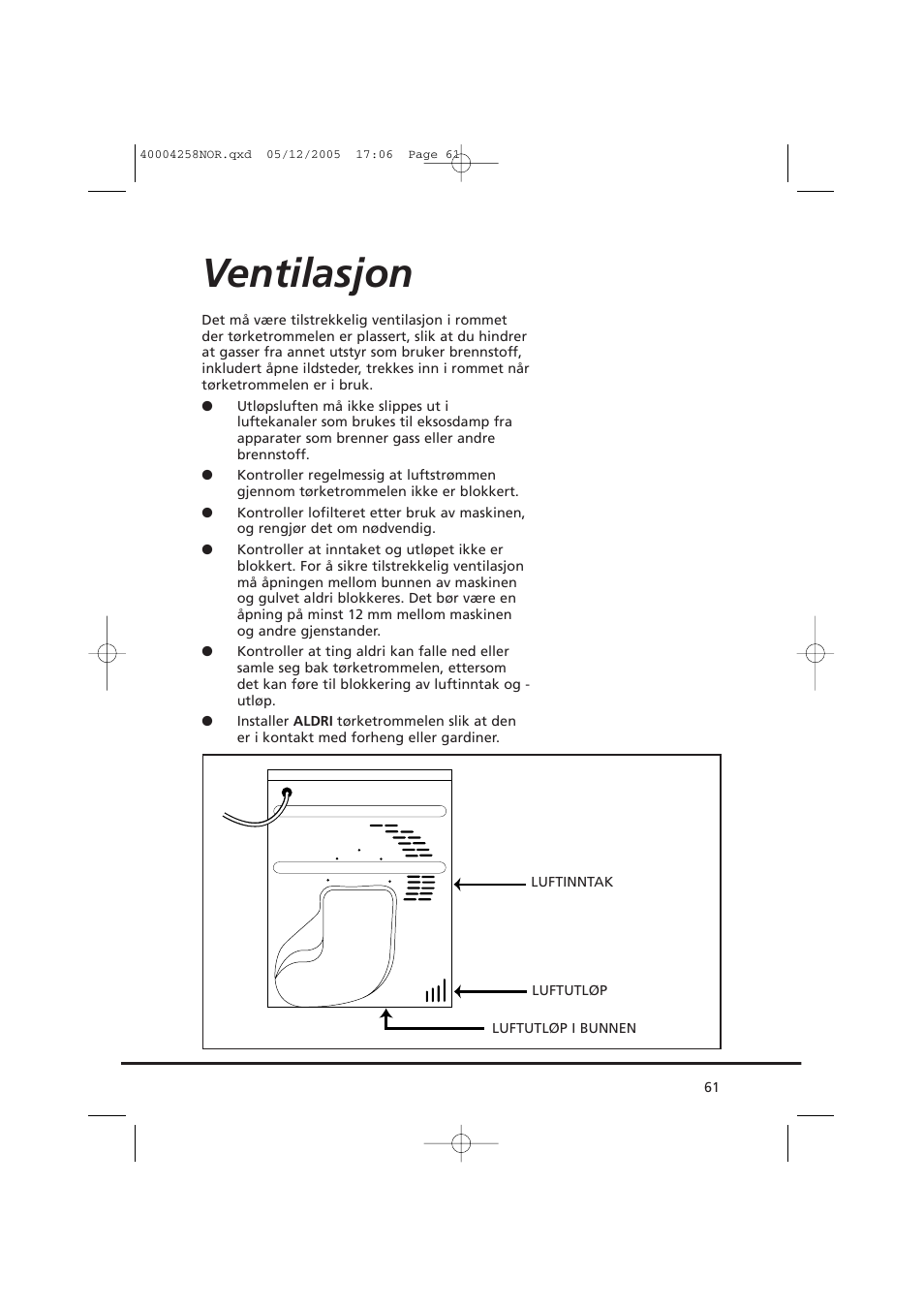 Ventilasjon | Candy AB CDC 668 - SY User Manual | Page 61 / 92