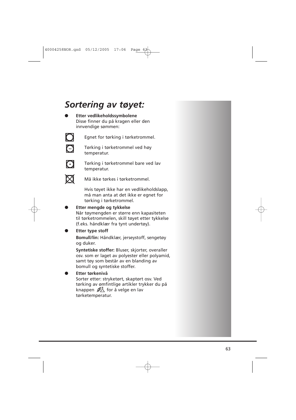 Sortering av tøyet | Candy AB CDC 668 - SY User Manual | Page 63 / 92