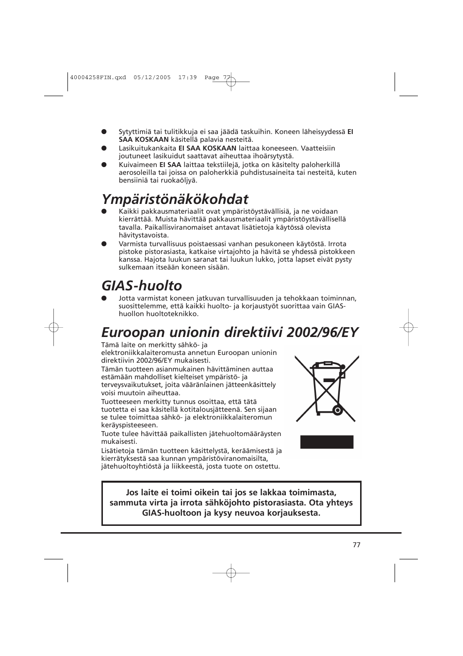 Ympäristönäkökohdat, Gias-huolto | Candy AB CDC 668 - SY User Manual | Page 77 / 92